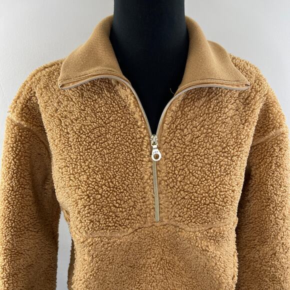 JOY LAB Womens Tan Sherpa Fleece Teddy Half Zip Pullover Cropped Jacket Size XS - Picture 4 of 10